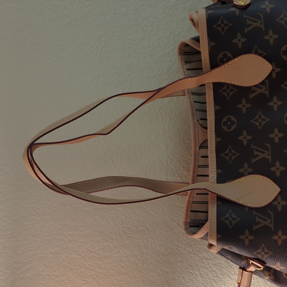 Designer Inspired Monogram Everyday Tote in Brown & Tan Length 14x12x20 - Picture 10 of 16
